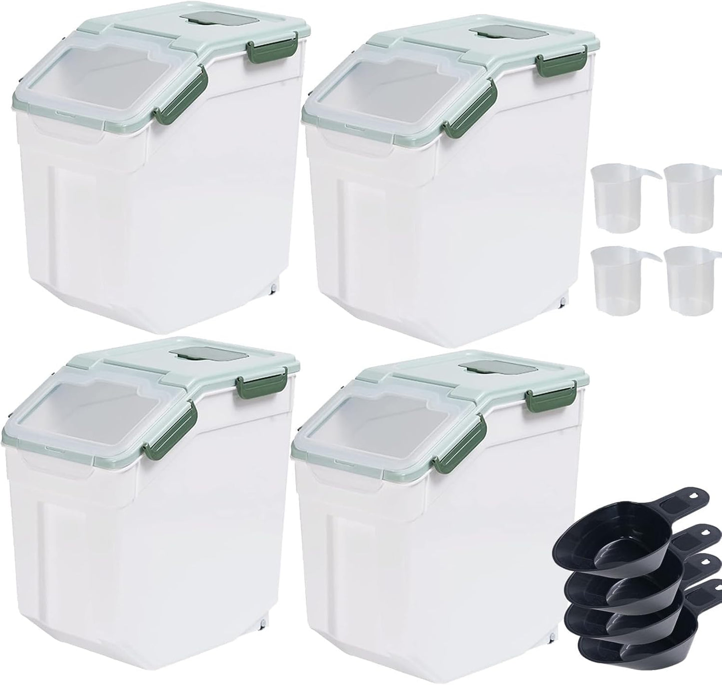 Rice Storage Container 25 lbs, 2 Packs Large Flour Storage Containers with Seal Locking Lid & Wheels, BPA Free Rice Dispenser, Measuring Cup | Scoop, for Sugar Cereal Dry Food, Dog Pet Food Bin -Green