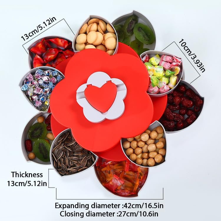 EUBUY Snack Storage Box, Rotating Candy Box Petal Shape Food Snack Storage Box, Food Fruit Storage Box, Double Deck Petal Shaped Platter for Home Party Wedding