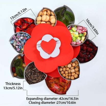 EUBUY Snack Storage Box, Rotating Candy Box Petal Shape Food Snack Storage Box, Food Fruit Storage Box, Double Deck Petal Shaped Platter for Home Party Wedding