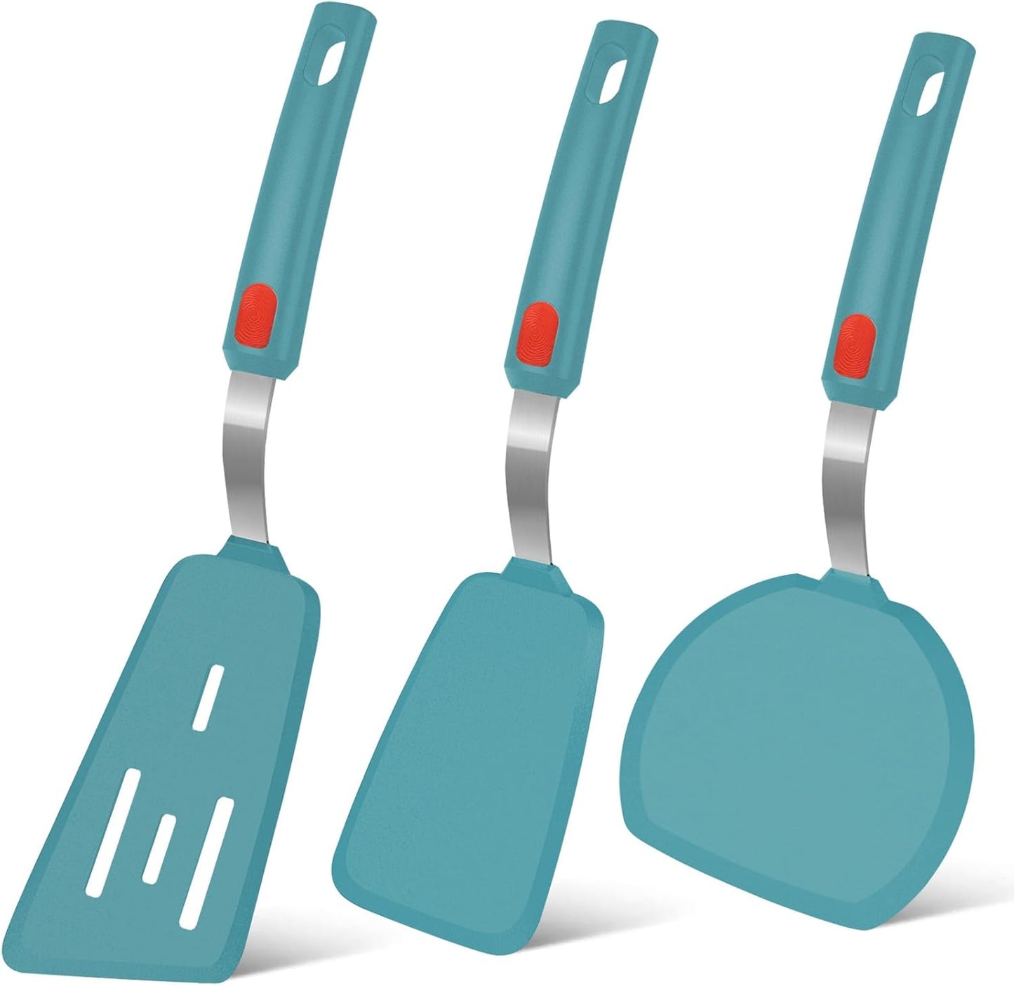 Silicone Spatula Turner Set of 3, Beijiyi 600°F Heat Resistant Cooking Spatulas for Nonstick Cookware, Large Flexible Kitchen Utensils BPA Free Rubber Spatula Set for Egg, Pancake, Fish, Burger