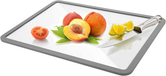Cutting Board, Tempered Glass Cutting Board for Kitchen Counter, 2Pcs Chopping Board Set with Non-Slip Silicone Edges, Heat Resistant, Dishwasher Safe, Kitchen Decoration