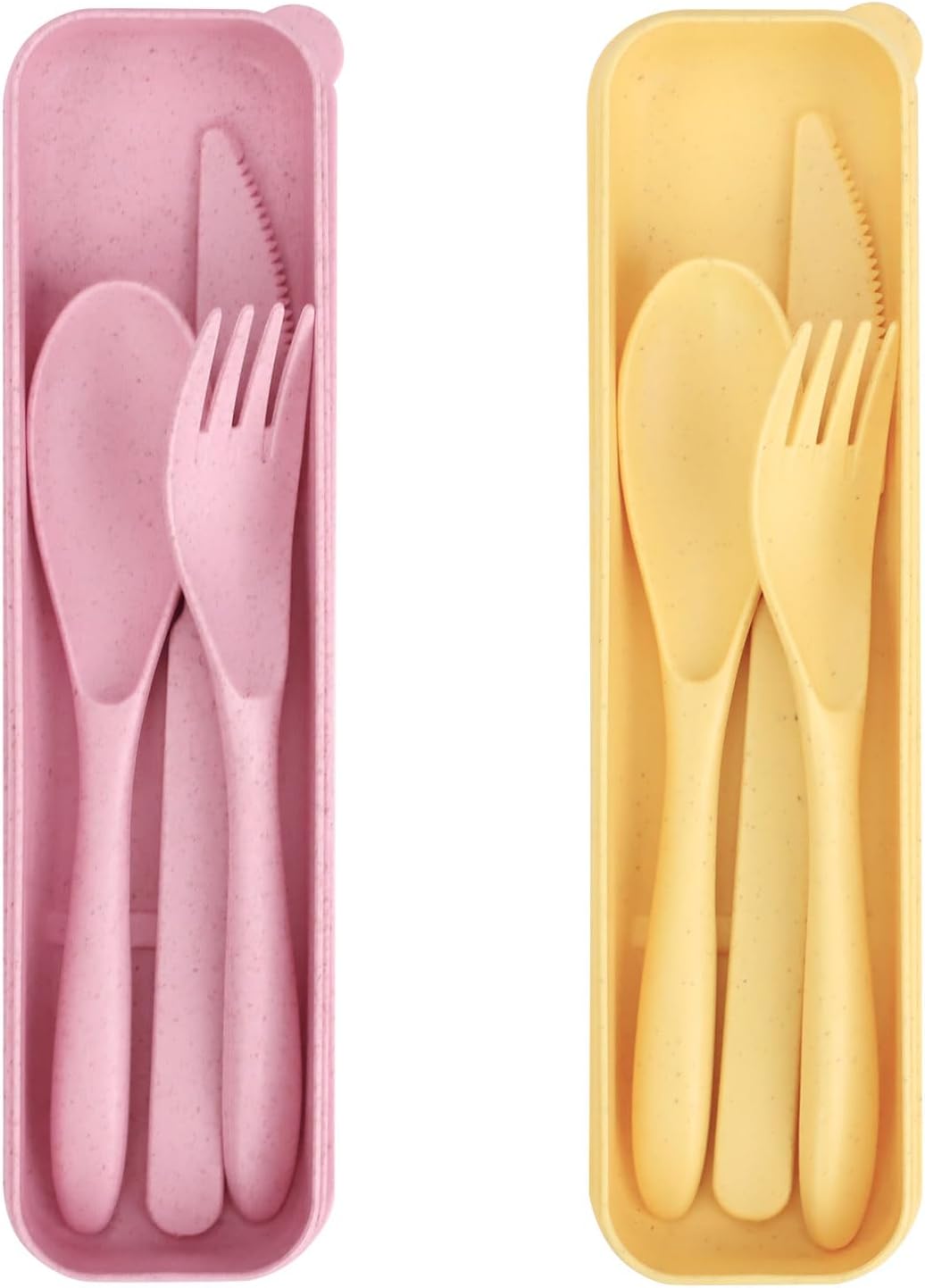 2 Sets Reusable Utensil Set with Case, Portable Camping Fork Knife Spoon Set, Wheat Straw Travel Utensils for Lunch Box, for School Work Lunch or Daily Use (Green, Blue)