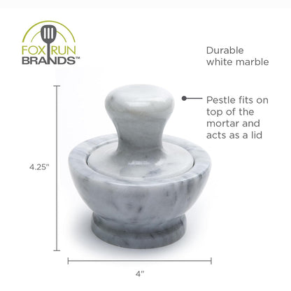 Fox Run Marble Mortar and Pestle Set, White, Small 4" Pestle and Mortar