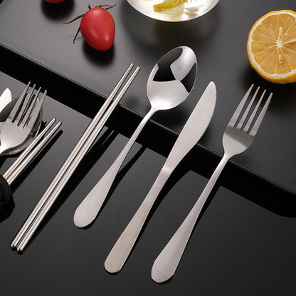 5PCS Portable Silverware Set with Case, Premium Stainless Steel Travel Camping Cutlery Set, Reusable Safe Flatware Sets for Lunch Box/Workplace/Students, Dinnerware with Carrying Case,Silver