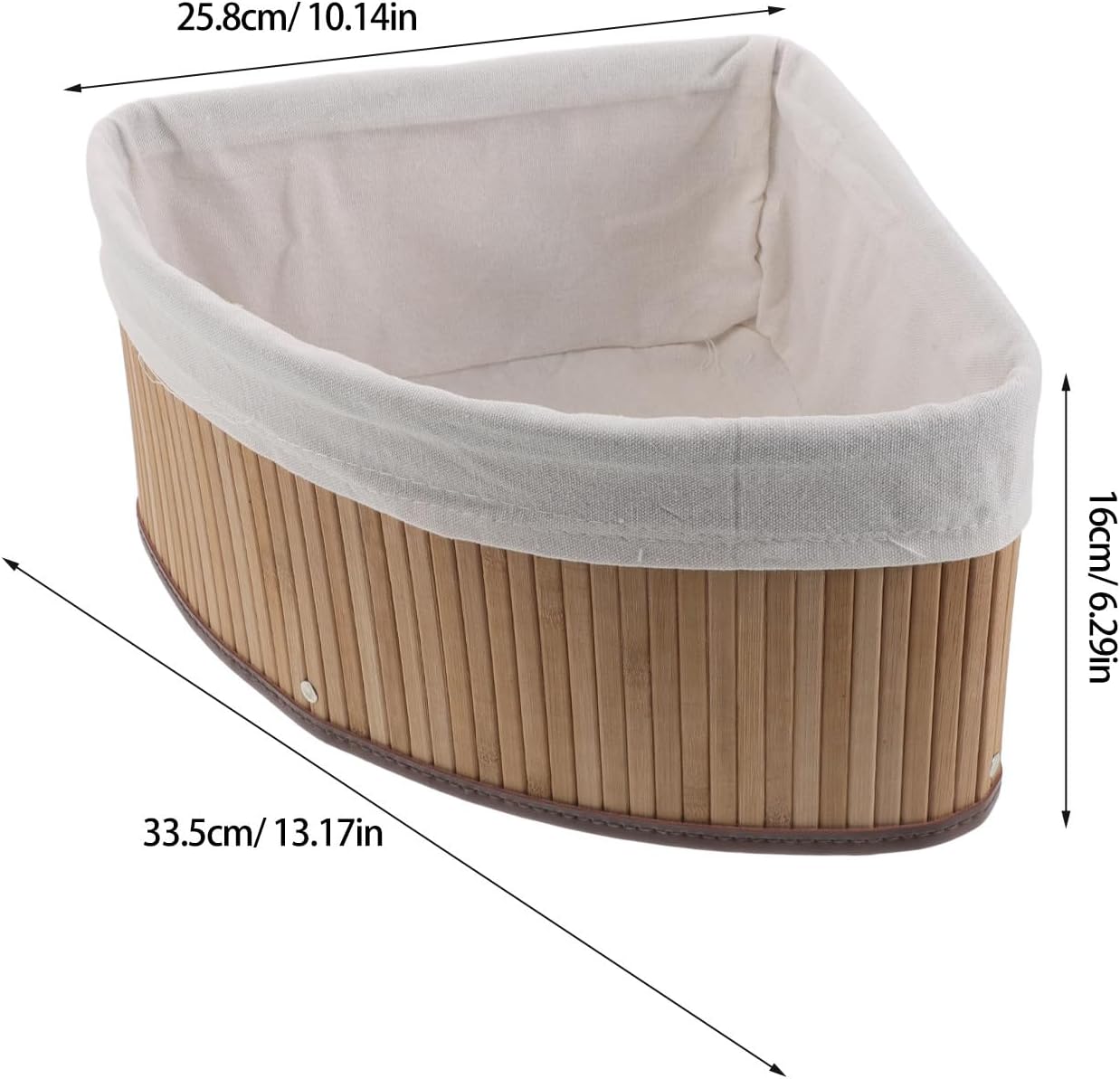 Corner Storage Basket - Bamboo Woven Organizer with Liner - Woven Pantry Basket for Shelves - Triangle Storage Bin for Kitchen, Bathroom and Bedroom (White)