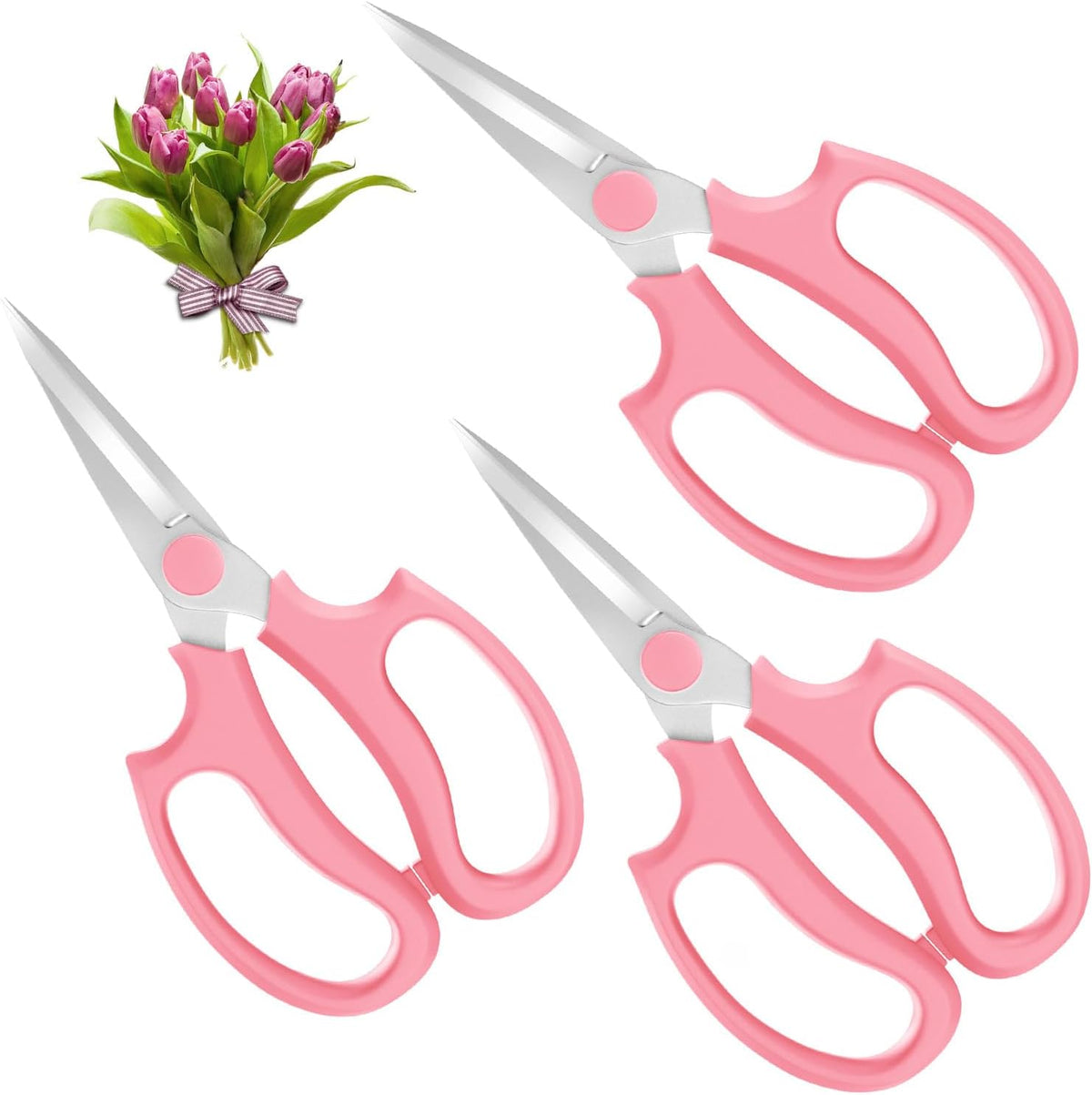 Housolution Flower Scissors, Premium Steel Garden Pruning Shears, Pink