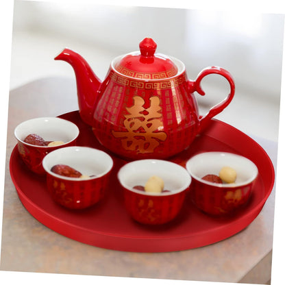 Red Round Wedding Serving Tray Chinese Style Snack Candy Dried Fruit Platter Decorative Storage Dish for Wedding Parties Family Events 13 Inch