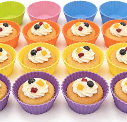 12 Pack Reusable Non-Stick Silicone Baking Cups, 2.8 Inches Muffin Molds for Cakes and Pastries, 6 Rainbow Colors, Round