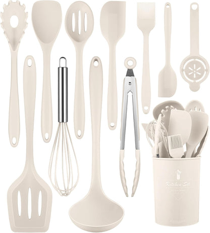 Kitchen Utensils Set-12 Pieces Silicone Cooking Utensils Set (Dishwasher Safe) 392°F Heat Resistant Spatula Set,Kitchen Utensil Set for Nonstick Cookware,Best Kitchen Tools with Holder