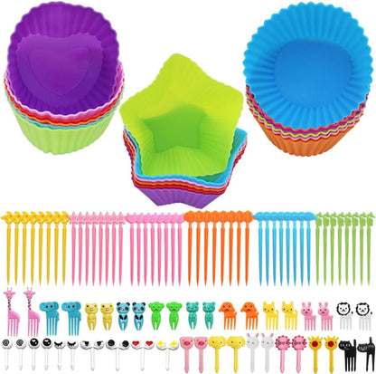 108 PCS Silicone Bento Box Dividers Kit, Bento Box Accessories, 90pcs Food Picks and 18pcs Silicone Cupcake Liners for Bento, Snacks, Cupcakes, Party, Picnic