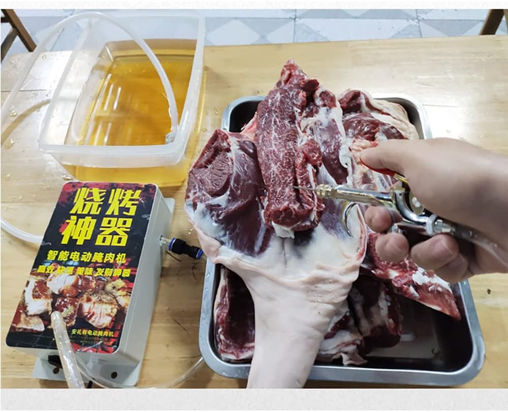 High Pressure Electric Bacon Pump Gun, Meat Saline Syringe Pump Food Grade Electric Injector Meat Processor 60W with 10Pcs Needle (Three Needle)
