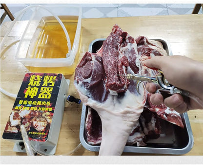 High Pressure Electric Bacon Pump Gun, Meat Saline Syringe Pump Food Grade Electric Injector Meat Processor 60W with 10Pcs Needle (Three Needle)