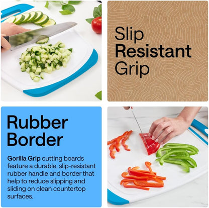 GORILLA GRIP BPA-Free Reversible Kitchen Cutting Board Set of 3, US Designed, Nonporous, Juice Grooves Catch Liquid, Slip Resistant Border, Dishwasher Safe, Durable Large Food Chopping Boards, Black