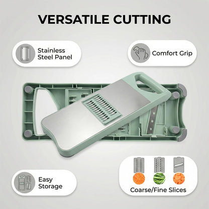 NACOLUS 5 In 1 Mandoline Slicer with Slide-On Hand Guard - Vegetable Slicer, Carrot Shredder,Safe Potato/Garlic Slicer Vegetable Cutter, Waffle Fry Cutter (Green, 5-in-1)