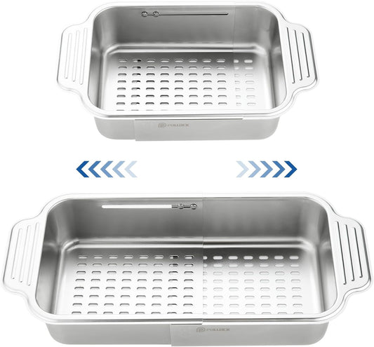 pollock 4 In 1 Collapsible Sink Colander for Kitchen Food Grade 304 Stainless Steel Over the Strainer Extend Drain Basket Washing Vegetable Fruits,Dishes
