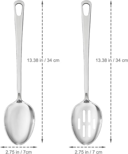 Abodpove Stainless Steel Cooking Spoons Set - Serving Spoons For Cooking, Large Cooking Serving Spoon & Slotted Spoon, Easy to Clean Kitchen Spoons Set, Dishwasher Safe