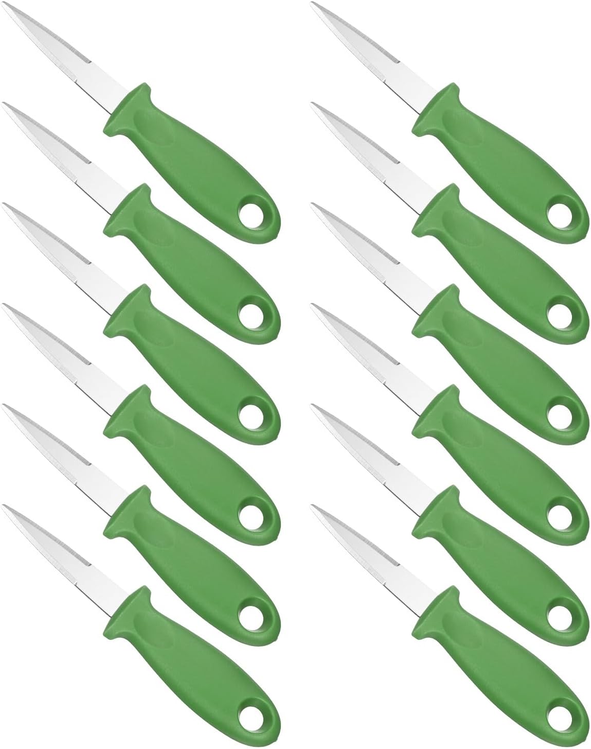 uxcell 12 Pcs Stainless Steel Oyster Shucking Knife, Oyster Shucking Shell Opener Knife Non-Slip for Shellfish Opening Seafood Restaurants Home Use, Green