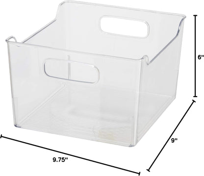 Oggi Storage Bin With Handles - Deep (9.75" x 9" x 6") - Ideal for Kitchen Organization, Pantry Storage, Fridge Organizing, Clear