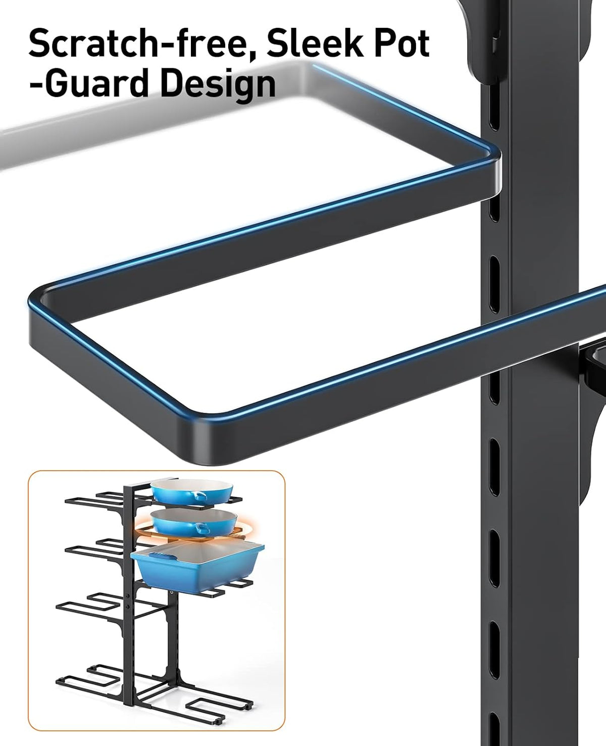 ORDORA Pots and Pans Organizer Under Cabinet 16.6", 8-Tier Adjustable Rack
