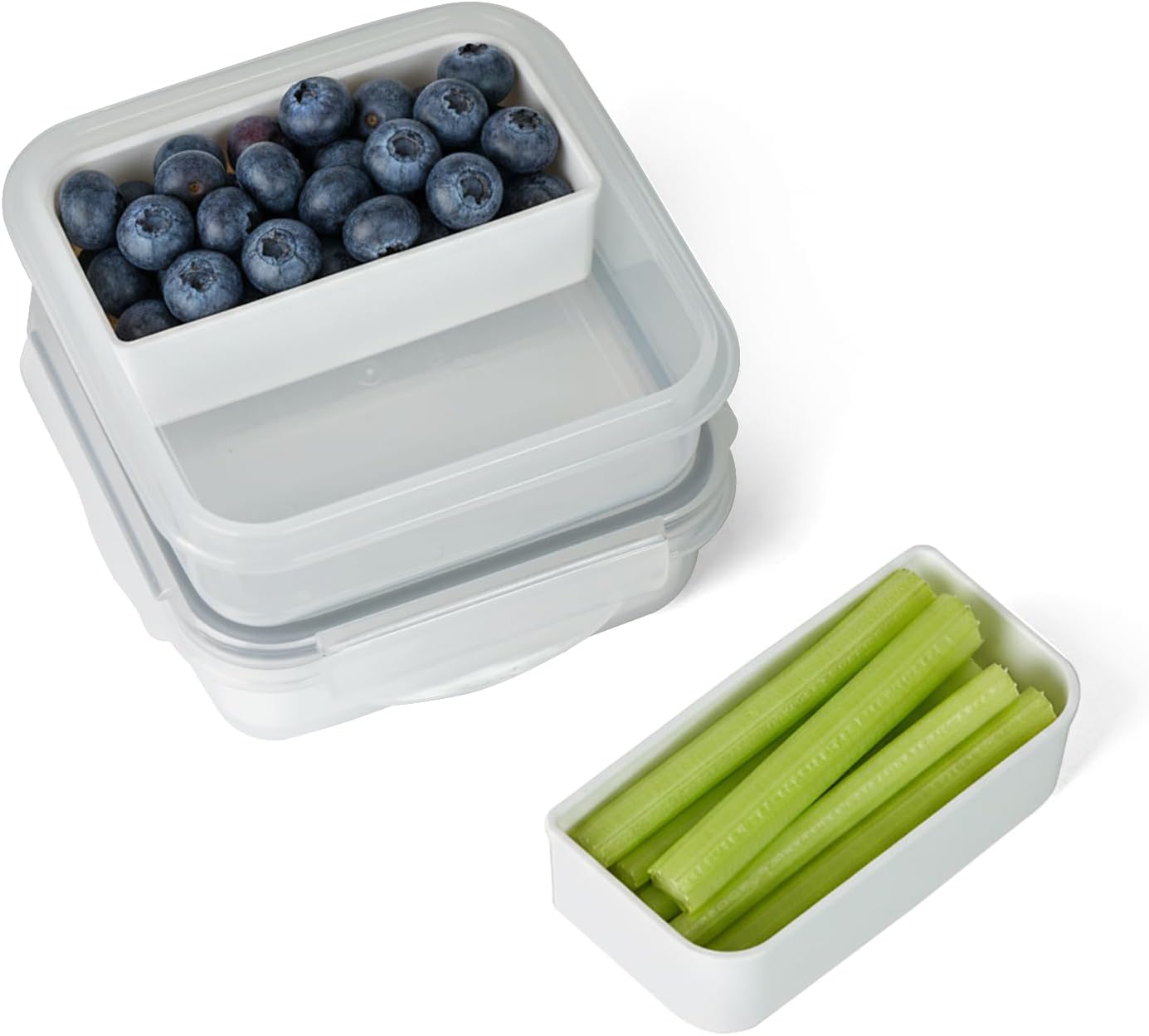 carrotez 2 Compartment Small Snack Containers, Mini Snack Containers for Mini Fridge, Small Divided Food Storage Containers, Airtight Lids, Reusable, 1.1 cup, 2 PACK