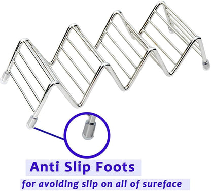 MEKBOK Taco Holders set of 3,Stainless Steel Taco Shell Holder Stand,Taco Tray Plates for Taco Bar Gifts Accessories,Holds 4 Tacos Each,Oven Safe for Baking, Dishwa sher and Grill Safe