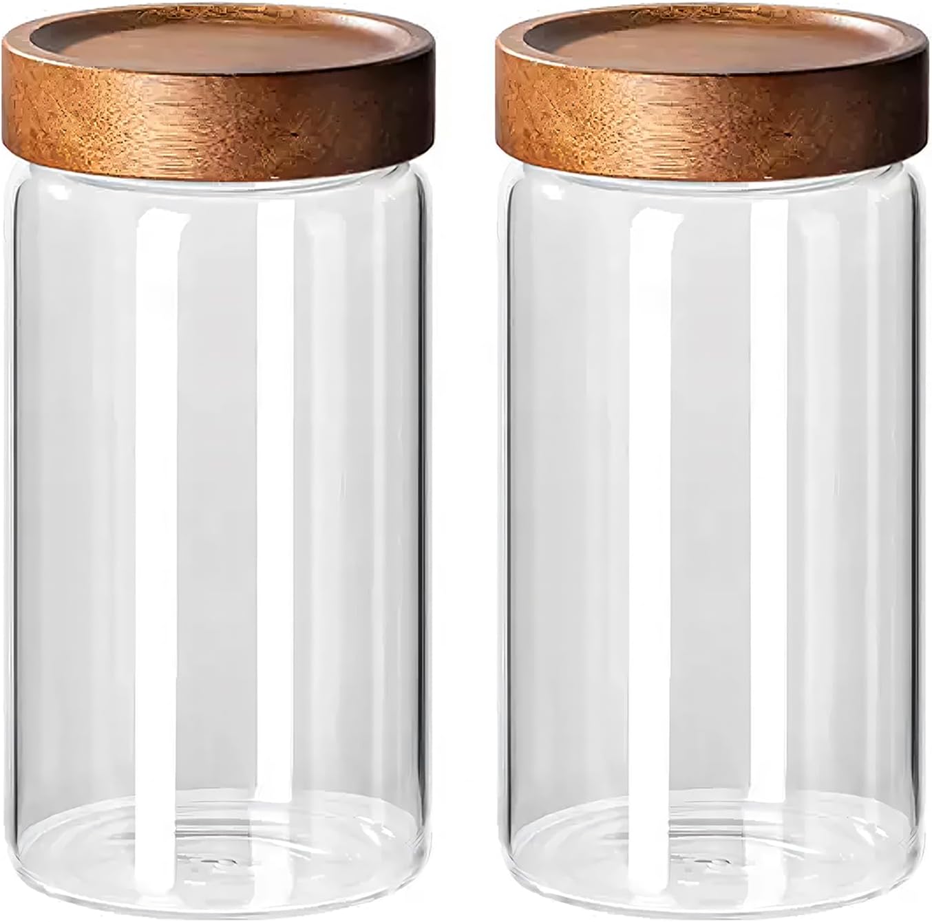 6 pc Glass Spice jars Glass Jars with Screw Lid 5 oz Acacia Wood Glass Herb Sugar Coffee Bean Ground Container Food Storage Canister for Candy Pantry Tea Seasoning Meal Prep Snack (6*150ml(5oz))