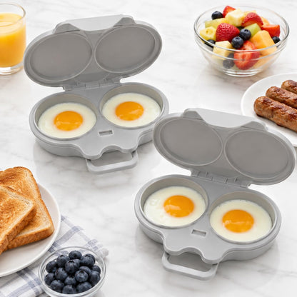 Dual Cavity Microwave Egg Poacher, 2027 New 2-Egg Cooker with Lid，Dark Grey