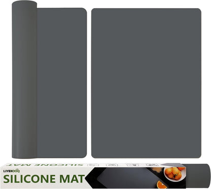 Silicone Mat for Kitchen Counter, Silicone Mat Trimable to Size (Black, 15.7×11.8inch-2pcs), BPA-Free Silicone Placemat, Heat-Resistant NonSlip Table Mat for Air Fryer, Countertop Protector Mat