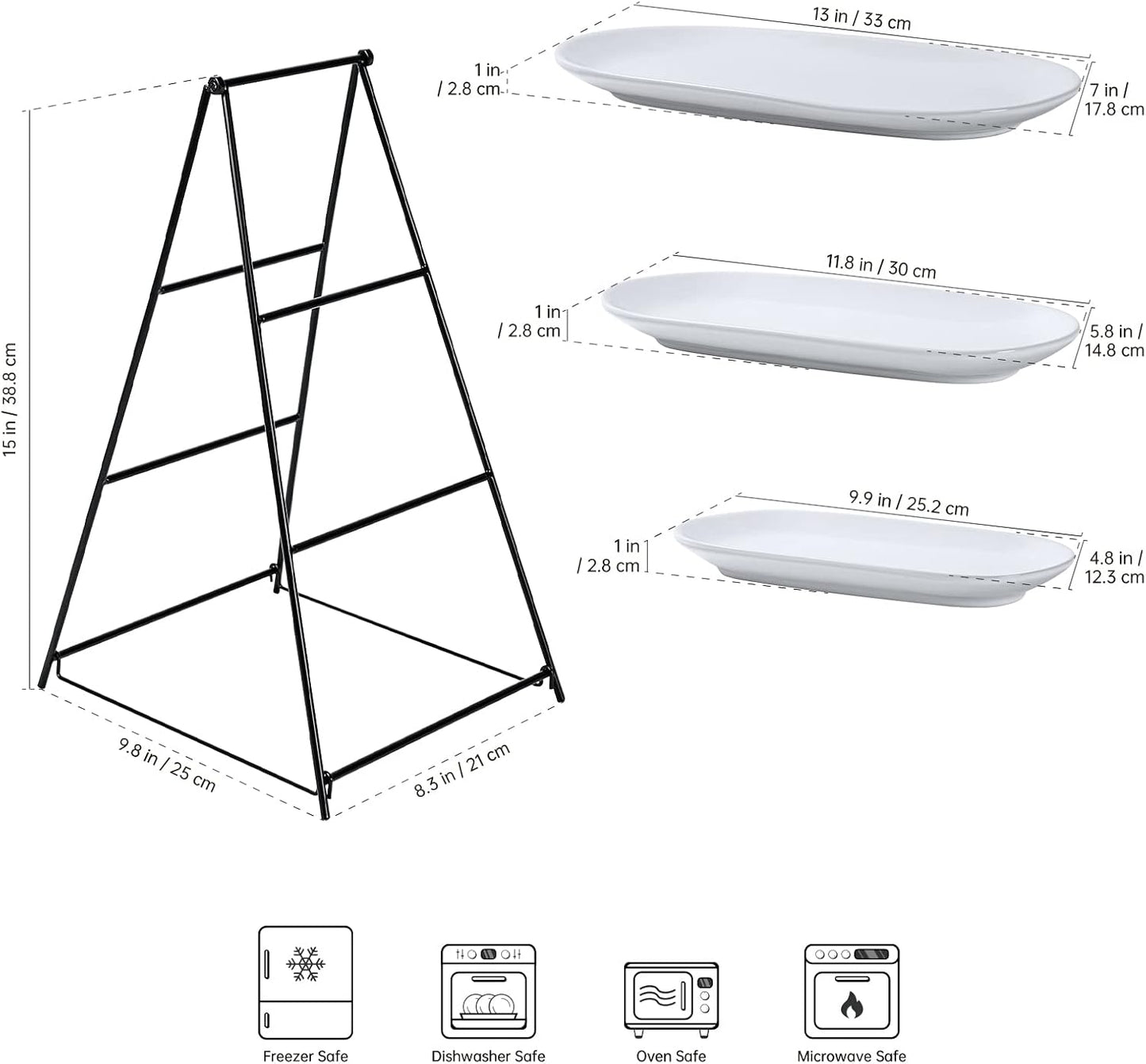 UNICASA Serving Bowls Set, 2 Tier Chip and Dip Bowls with Metal Rack Stand for Fruit, Salad, Candy, Snacks - Ceramic Tiered Appetizer Serving Dishes Food Display Stand for Parties, Kitchen