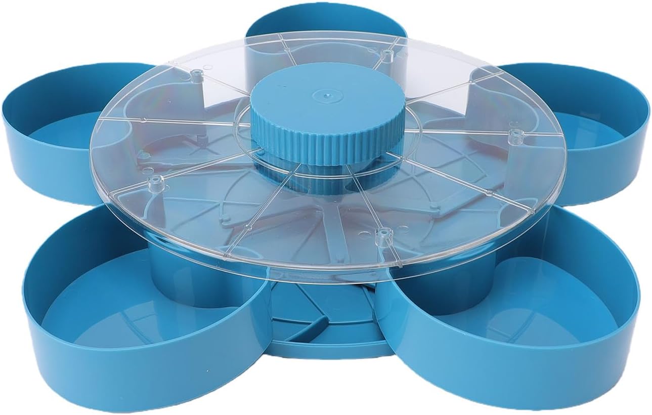 5-Compartment Divided Serving Tray with Lid – Rotating Snack Box for Dips, Appetizers, Fruits & Veggies – Blue Party Tray for Kitchen, Picnic & Entertaining