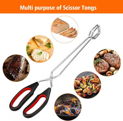 2Pcs Scissor Tong, Stainless Steel Kitchen Tongs with No-n-Slip Comfortable Grip, Multi Function Kitchen Tongs Set for Baking, Cooking, Grilling & Serving
