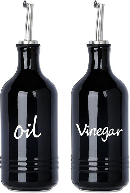 Farmhouse Ceramic Oil and Vinegar Dispenser Bottle Set, Perfect for Storage of Oil and Vinegar,15 oz (White)