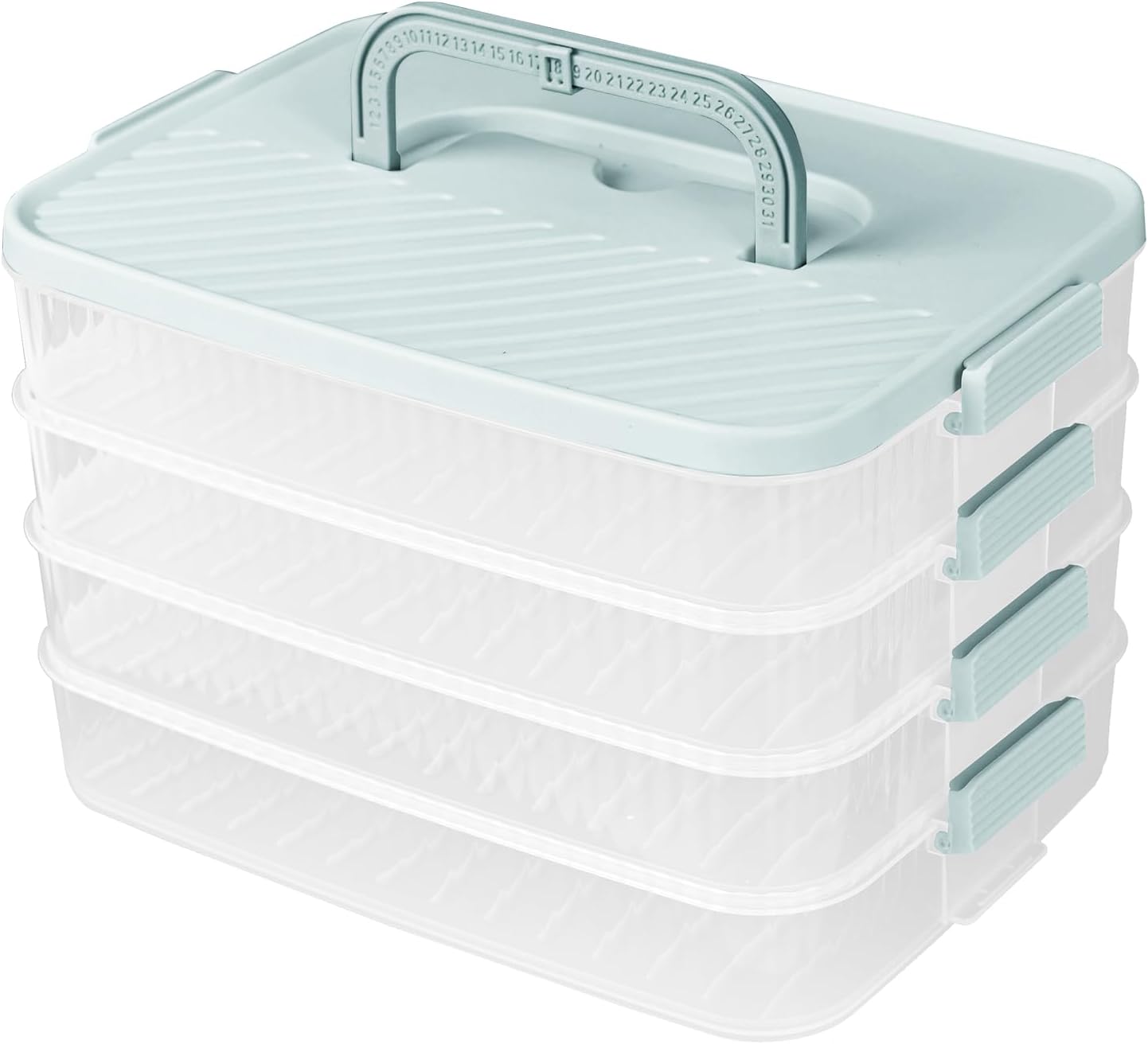 4 Tier Stackable Food Storage Container with Handle, Extra High Portable Carrier Box for Cookies, Cupcakes, Charcuterie, Pastries and Party Snacks (Mint Green)