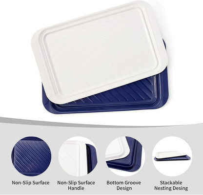 TP Grilling Prep and Serve Trays, 17 x 10.5 inch BBQ Trays for Cooked and Raw Foods, Set of 2 Melamine Serving Platters for Meats, Grill Accessories, Black and Red