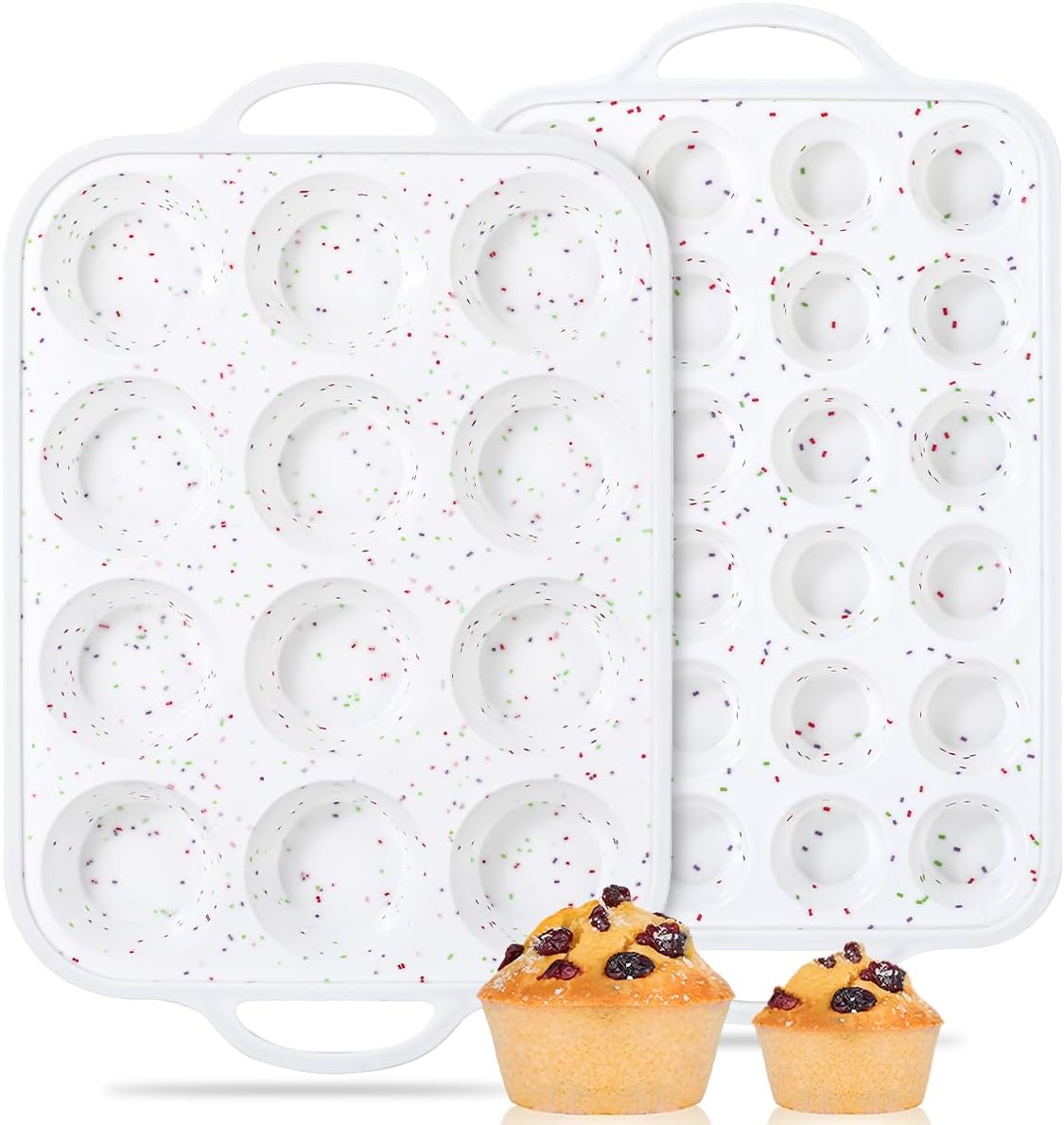 CAKETIME Mini Muffin Pan, Metal Reinforced Frame Mini Cupcake Pans 24 Cups Nonstick Muffin Silicone Molds with Handle for Baking Muffins, Cupcakes, Egg Bites 2 Pack