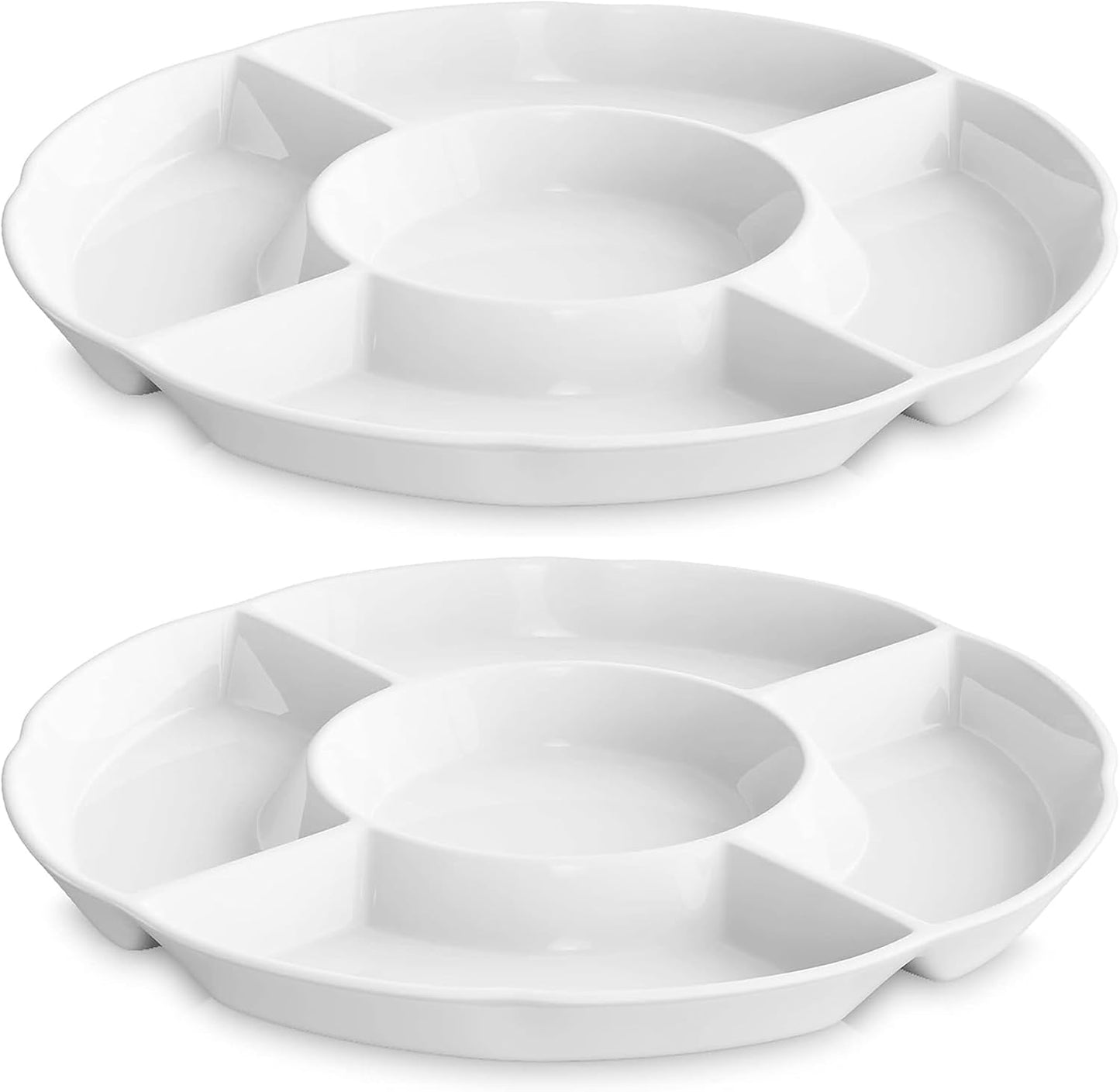 LAUCHUH Veggie Tray Set of 2, Porcelain Chip & Dip Serving Set Divided Serving Platter White Serving Tray for Father's Day Party, Fruits, Veggies, Candy, Snack, Dessert, 12 inch