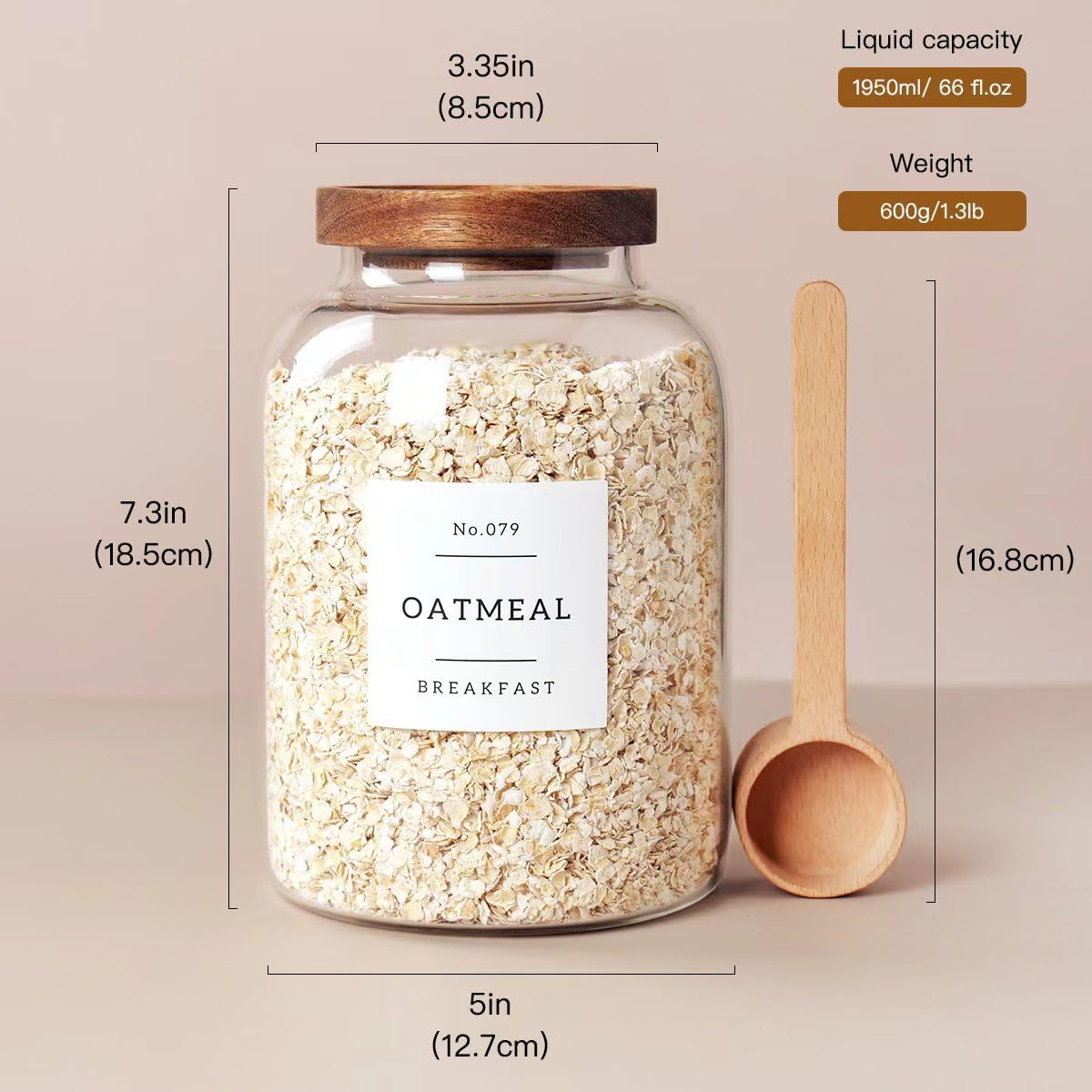 CZSZYGHBAO 2 PCS Large Glass Jar with Airtight Lid, Glass Food Storage Jars for Tea,Spice,Cereal, Egg,Flour,Coffee and More(1 gallon/4000 ml)