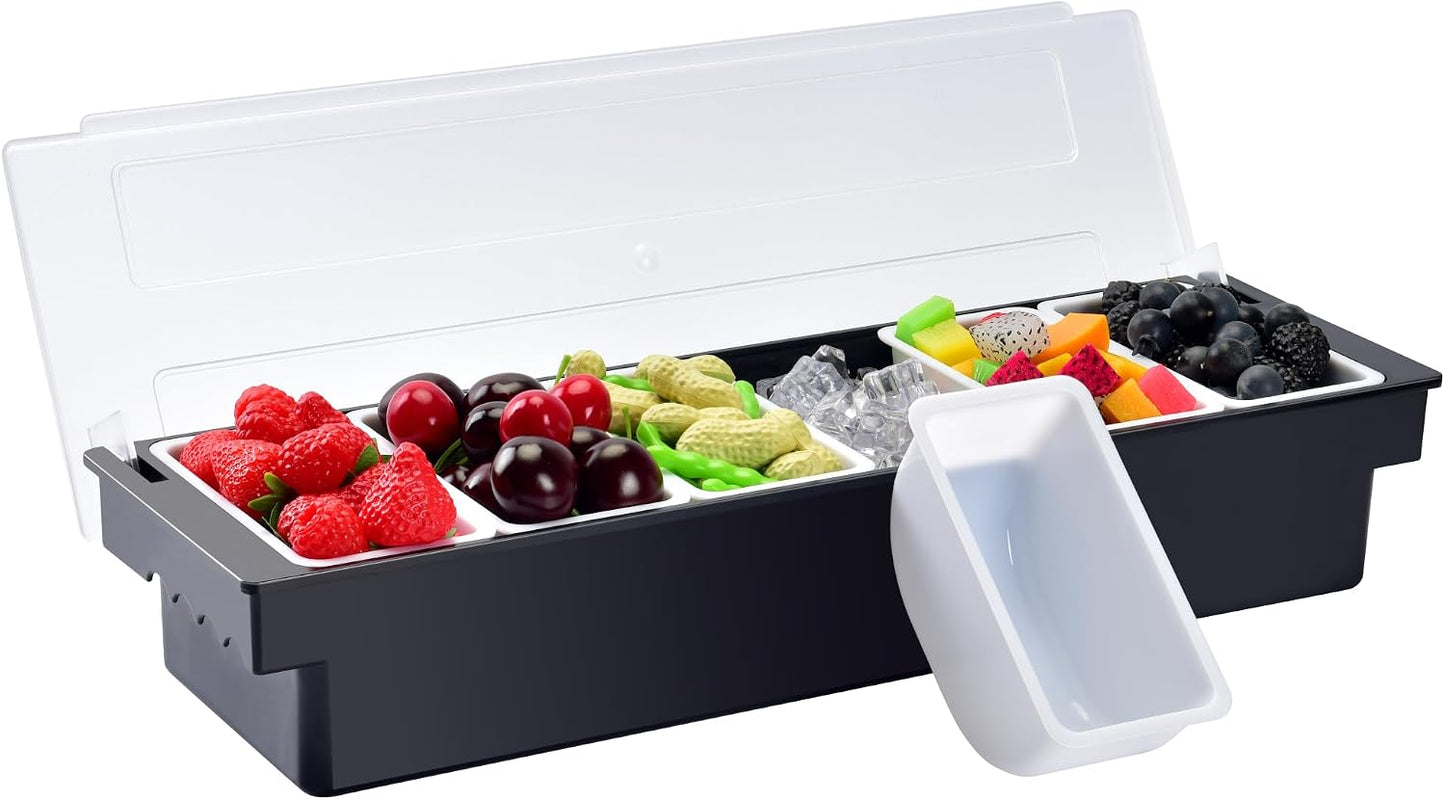 V·RESOURCING Ice Chilled Condiment Caddy,4 Containers(27oz) with Ice Chamber,Ice Cooled Condiment Serving Container with Lid for Salar Bar,Fruit,Veggie,Candy,Snack,Sauce