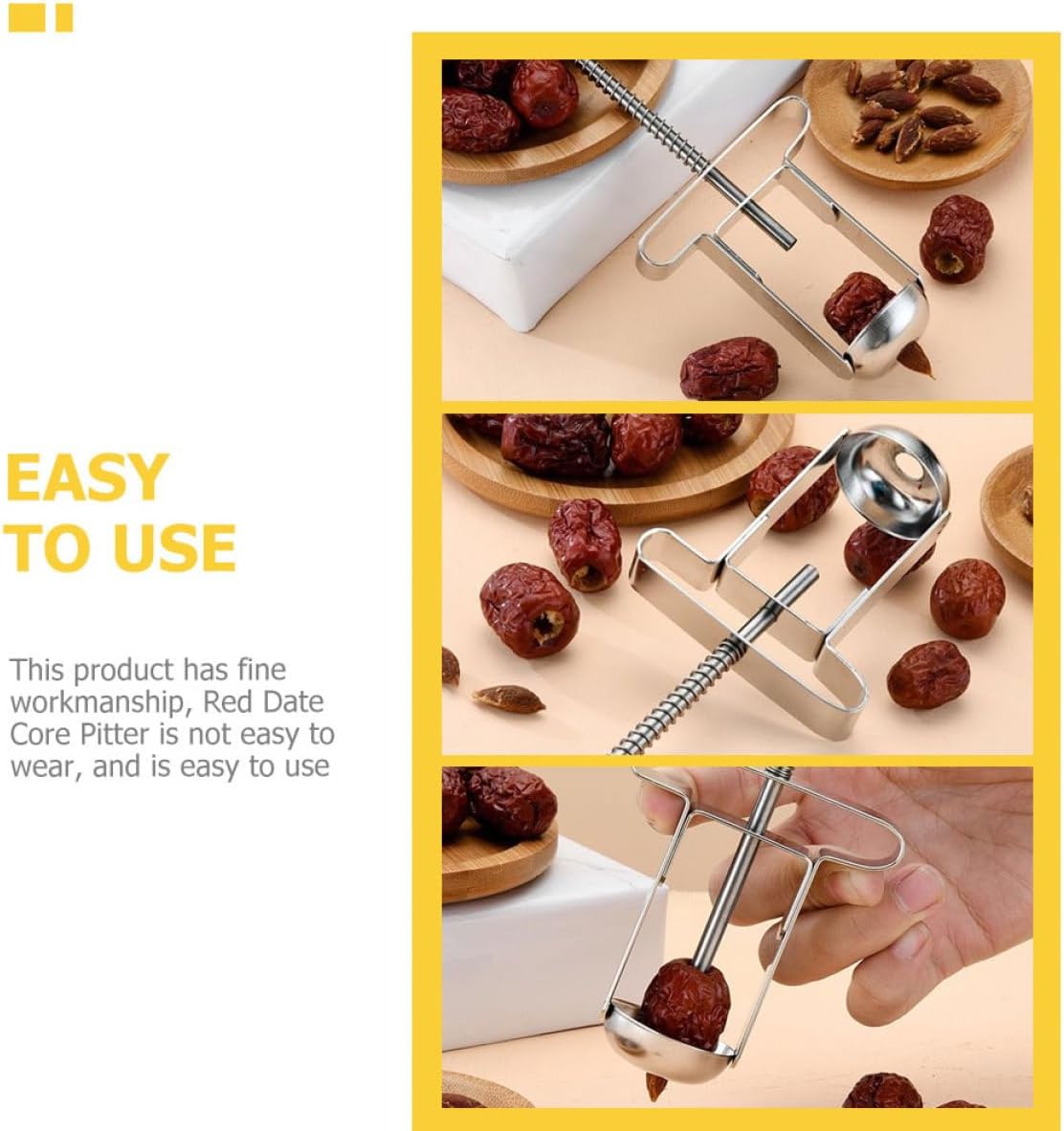 Manual Cherry Pitter Red Date Core Remover Stainless Steel Kitchen Fruit Pit Remover Tool for Home Cooking and Baking