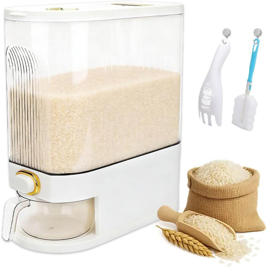 Rice Dispenser 22 Lbs-Large Grain Storage Container With Measuring Cup，Kitchen Organization For Cereal, Oatmeal, Coffee Bean, Pet Food, Pantry Storage & Farmhouse Decor (CLEAR)