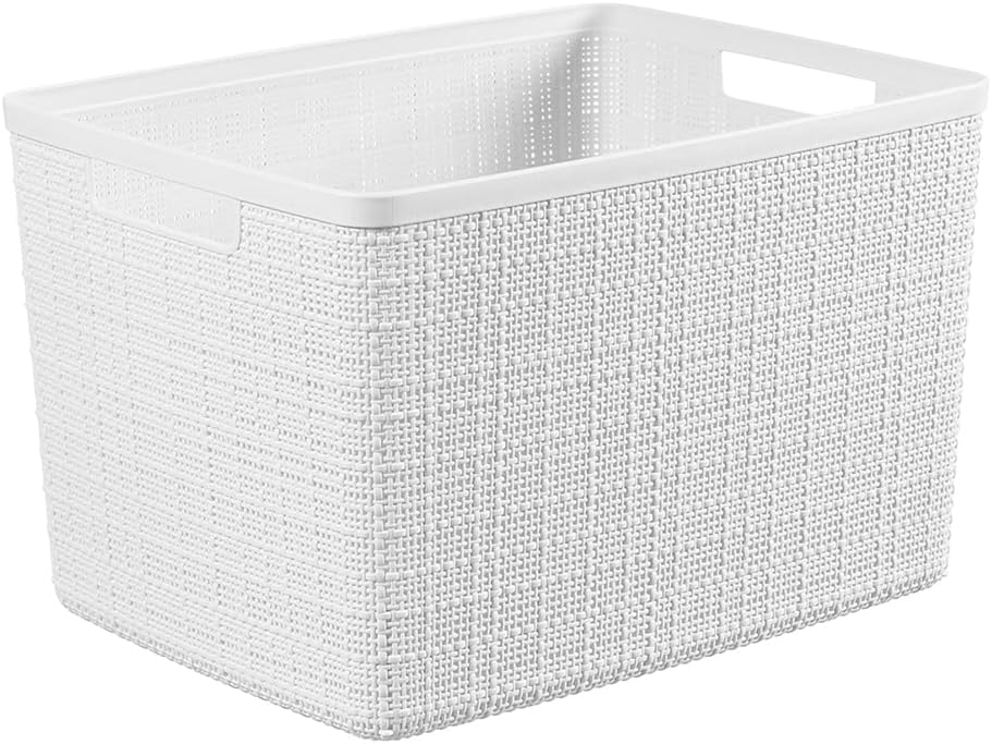 Curver Set of 4 Large 18L Easy Access Jute Decorative Plastic Organization and Storage Baskets - Perfect Bins for Home Office, Closet Shelves, Kitchen Pantry and All Bedroom Essentials, Black
