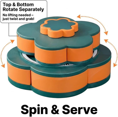 2026 Upgraded Divided Serving Tray with Lid, 360 Rotating Snack Box Container, Portable Spinning Veggie Fruit Tray for Party Appetizers, Nuts and Candy