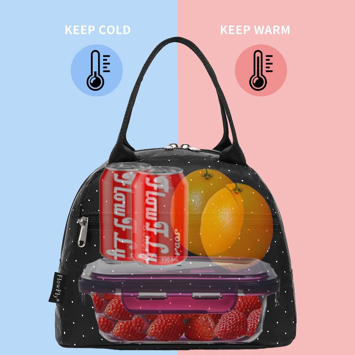 FlowFly Insulated Lunch Cooler Bag - Tote Bag Organizer for Women/Men, Black - Colors B