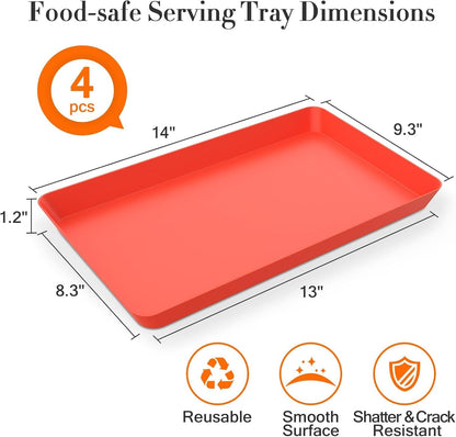 WOWBOX 4 pcs Serving Tray for Party, Grilling Accessories, Serving Platters for Snacks, Fruit, Reusable Plastic Trays for Serving Food and Pantry Organization in Kitchen & for Mothers Day Parties