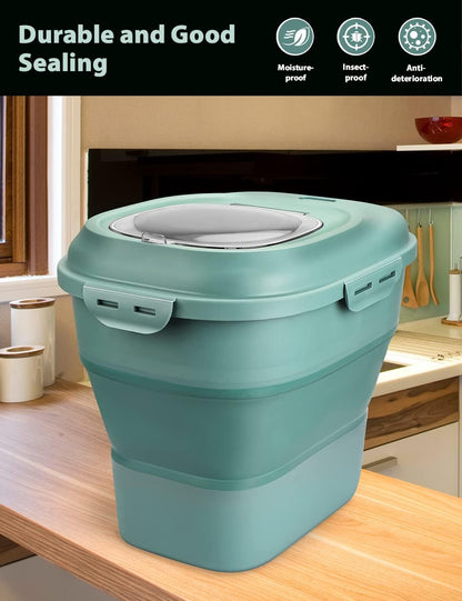 Viretec Cereal Rice Storage Containers, 20 to 50Lbs Collapsible Dry Food Dispenser Bins with Airtight Flip Lid Rolling Wheel, Kitchen Pantry to Store Sugar Flour, Dog Pet Cat Food Holder Container