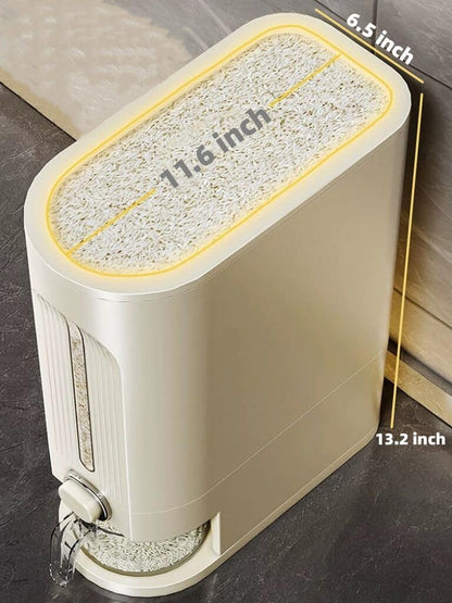 IEEK 25 Lbs Rice Dispenser, Large Cereal Dry Food Storage Containers with Measuring Cup and Lid,Moisture Proof Airtight Food Dispenser Bucket for Rice,Corn,Coffee Bean,Grain,Soybean and Oatmeal,White