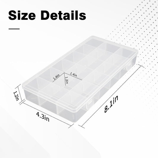 OALCQ 24 Grids Plastic Organizer Box With Dividers Clear Craft Storage Bead Organizer Box Earring Travel Pill Jewelry Organizers Storage Boxes Screw Seed Small Parts Hair Tie