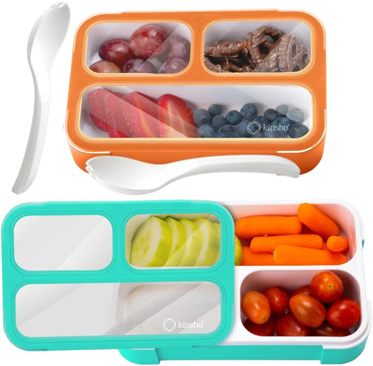 Small Snack Containers for Kids Toddlers - 3 Compartments (Set of 2) - Leak-Proof Reusable Boxes with Lids - BPA-Free Plastic Mini Bento Lunch Box - Holds 2 Cups Capacity (Pastel Blue+Teal Sparkle)