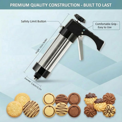 Stainless Steel Cookie Press Gun Kit, 13 Discs & 8 Piping Tips