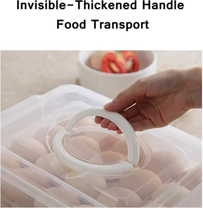 Deviled Egg Tray with Lid, 2-Layer, Stackable Egg Carrier Holder for Refrigerator, Camping Food Storage Container with Handle, Large, 40 eggs(transparent)